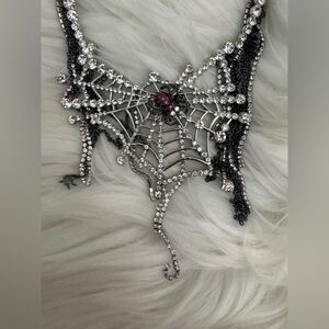 Betsey Johnson New Faux Stone Spider Web Bib Necklace